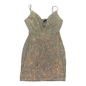 Symphony Sequin Mini Dress with Boning Bustier Lined Size S Dusty Rose